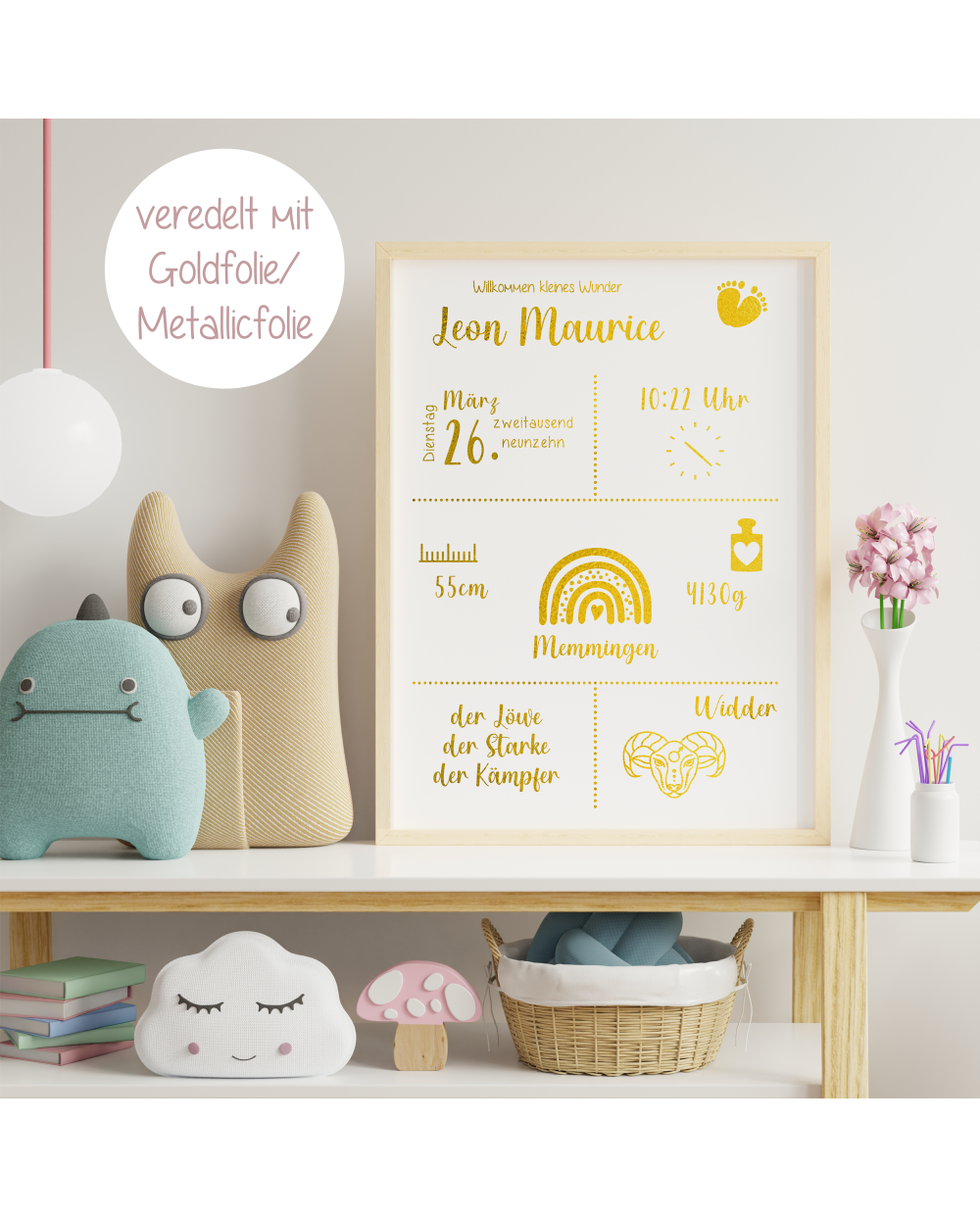 Geburtsposter | Geburtstafel veredelt mit Goldfolie