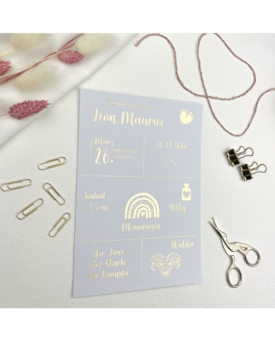 Geburtsposter | Geburtstafel veredelt mit Goldfolie