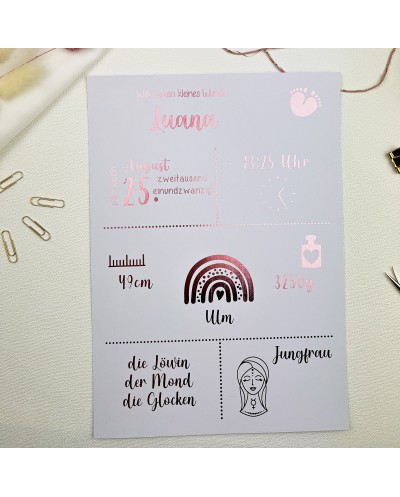 Geburtsposter | Geburtstafel veredelt mit Goldfolie