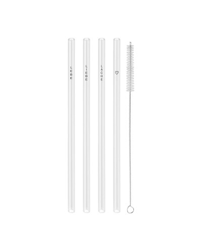 Strohhalme Lebe Liebe Lache schwarz aus Glas 20cm im 4er Set