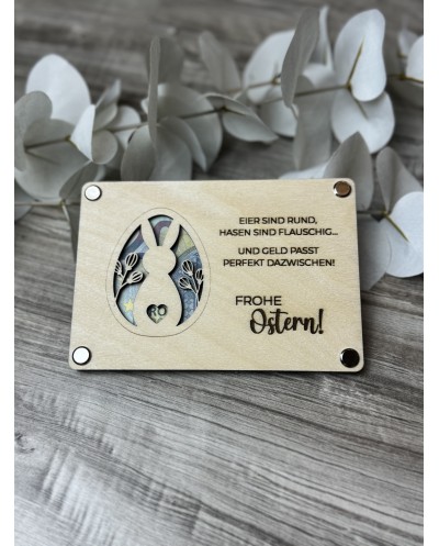 Geldgeschenk-Karte "Runde Eier, flauschige Hasen - Frohe Ostern"